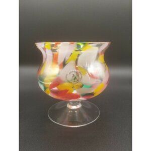 ZORZA Poland Handmade Art Glass Candle Holder Confetti Glass End of Day MCM